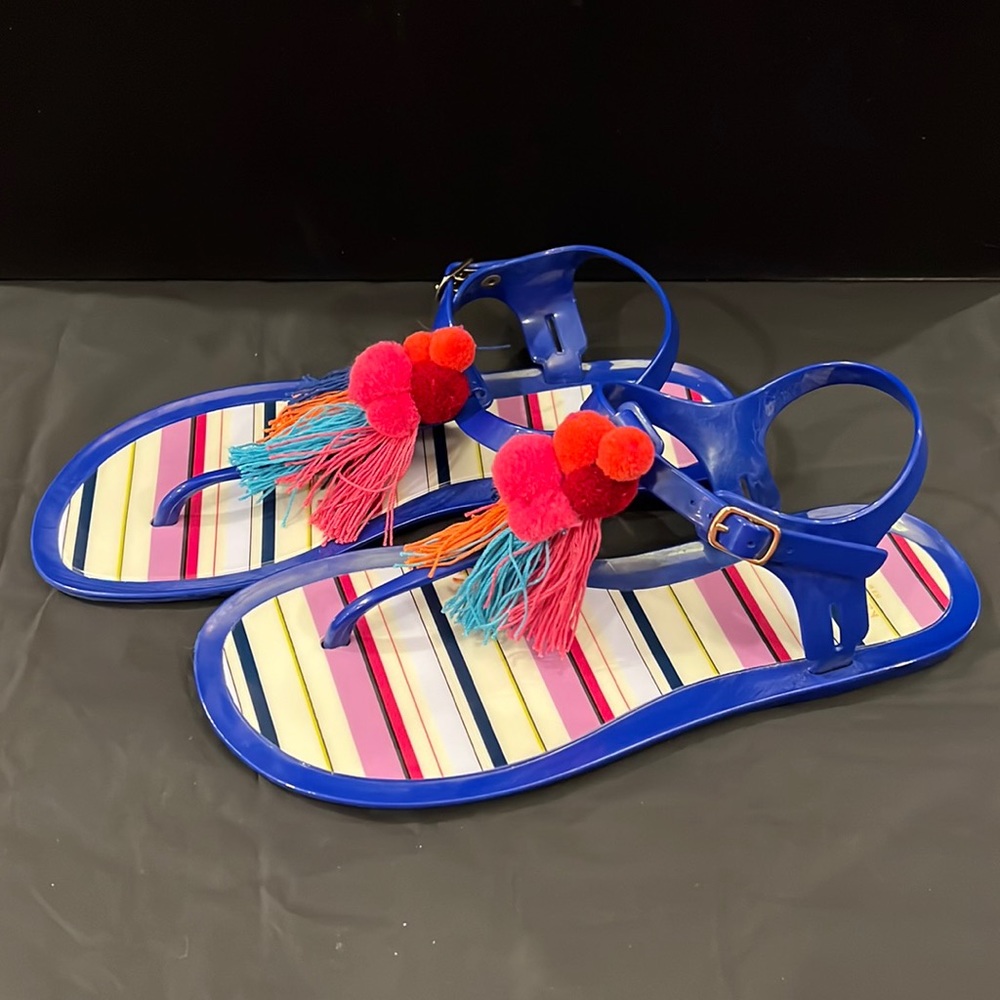 Kate Spade jelly Pom Pom sandals blue size 9